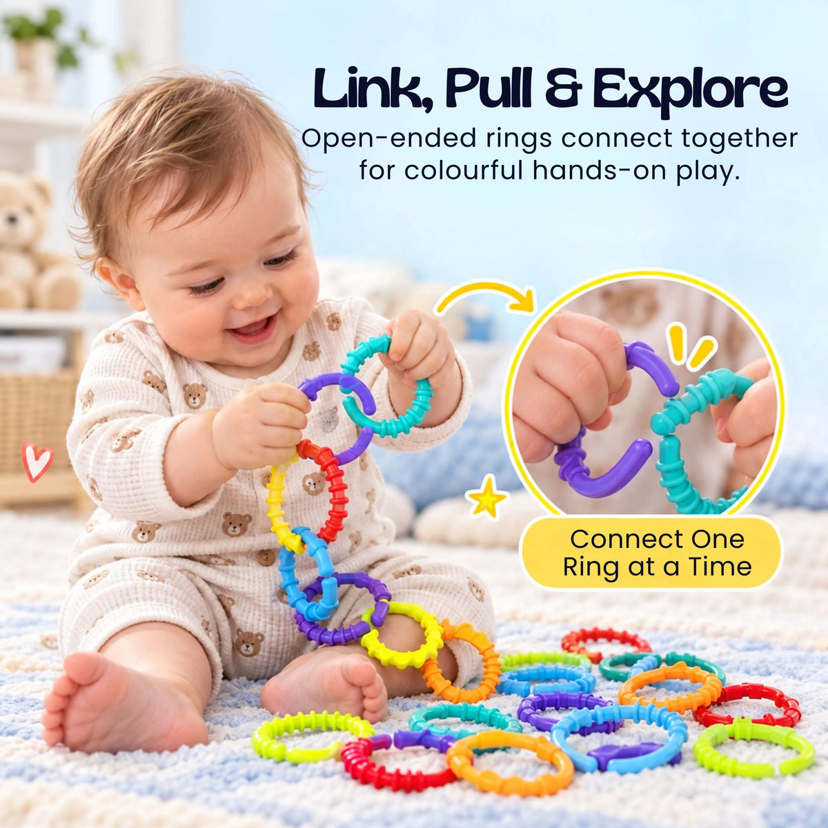 Baby Grasping Rings Textured Linkable Set of 24