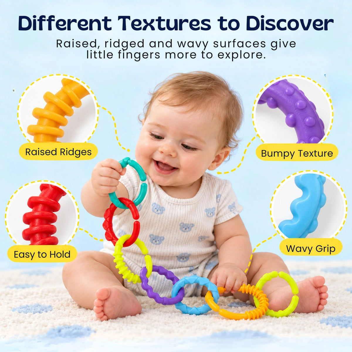 Baby Grasping Rings Textured Linkable Set of 24