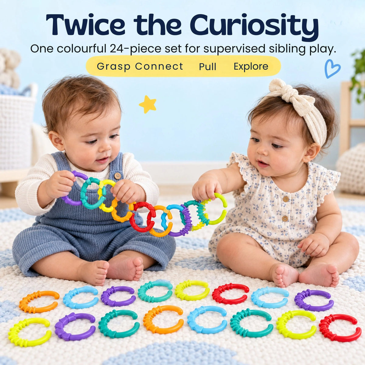Baby Grasping Rings Textured Linkable Set of 24