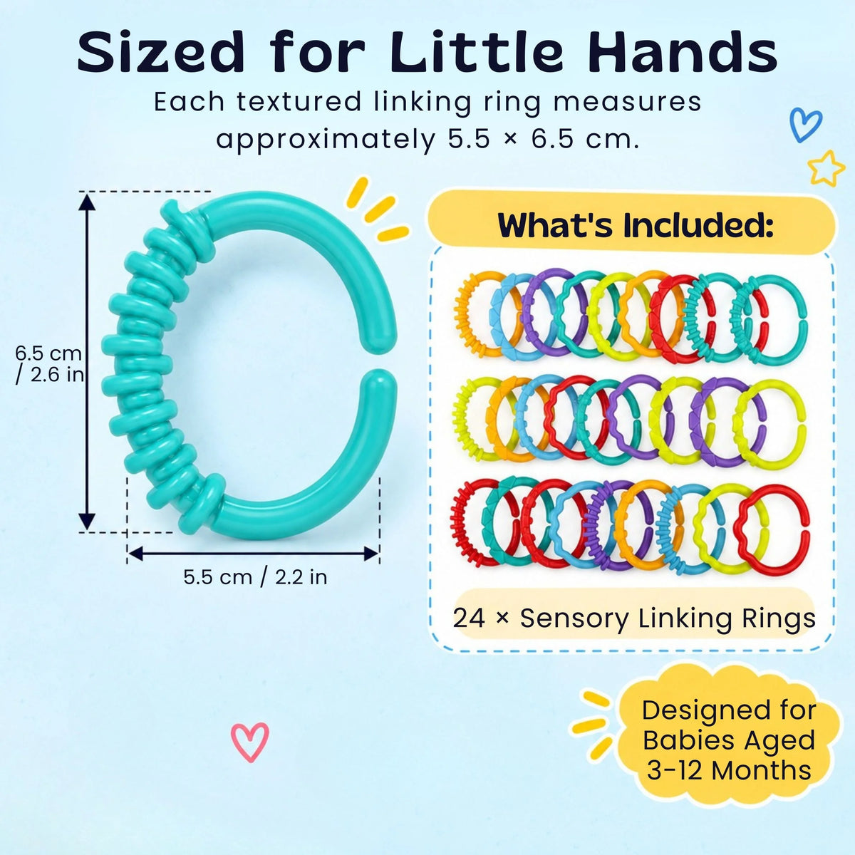 Baby Grasping Rings Textured Linkable Set of 24