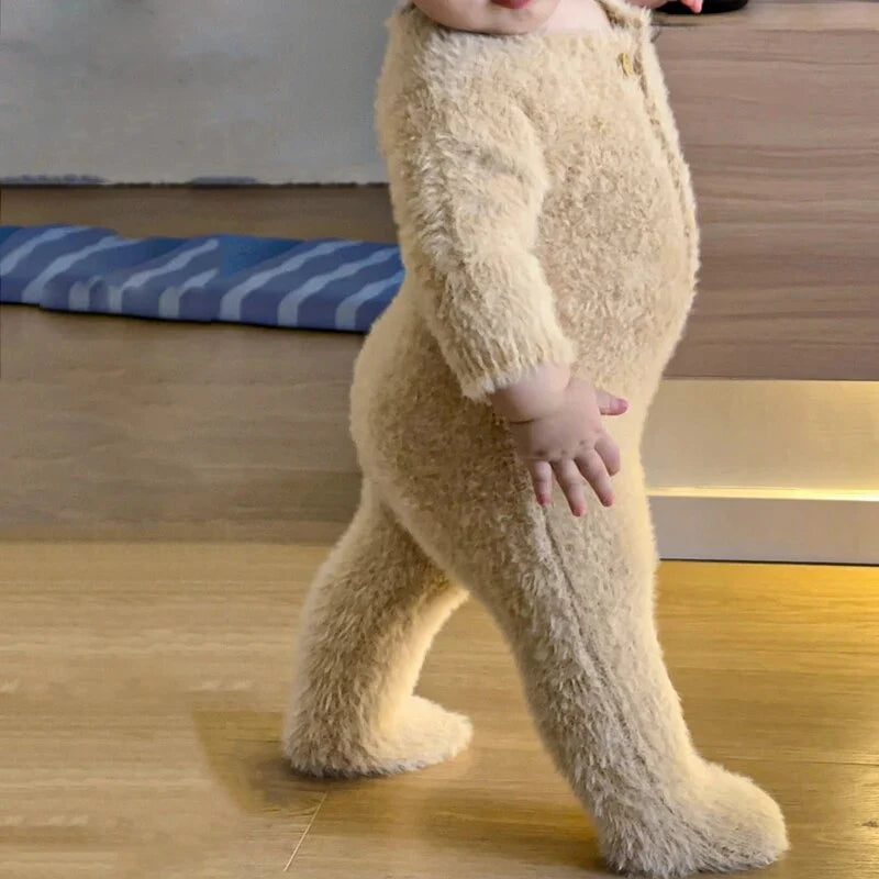 Baby Jumpsuit Plush Bear Print Warmth