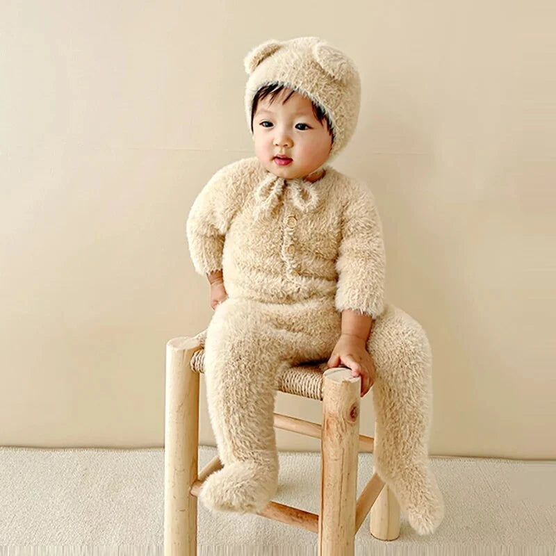 Baby Jumpsuit Plush Bear Print Warmth