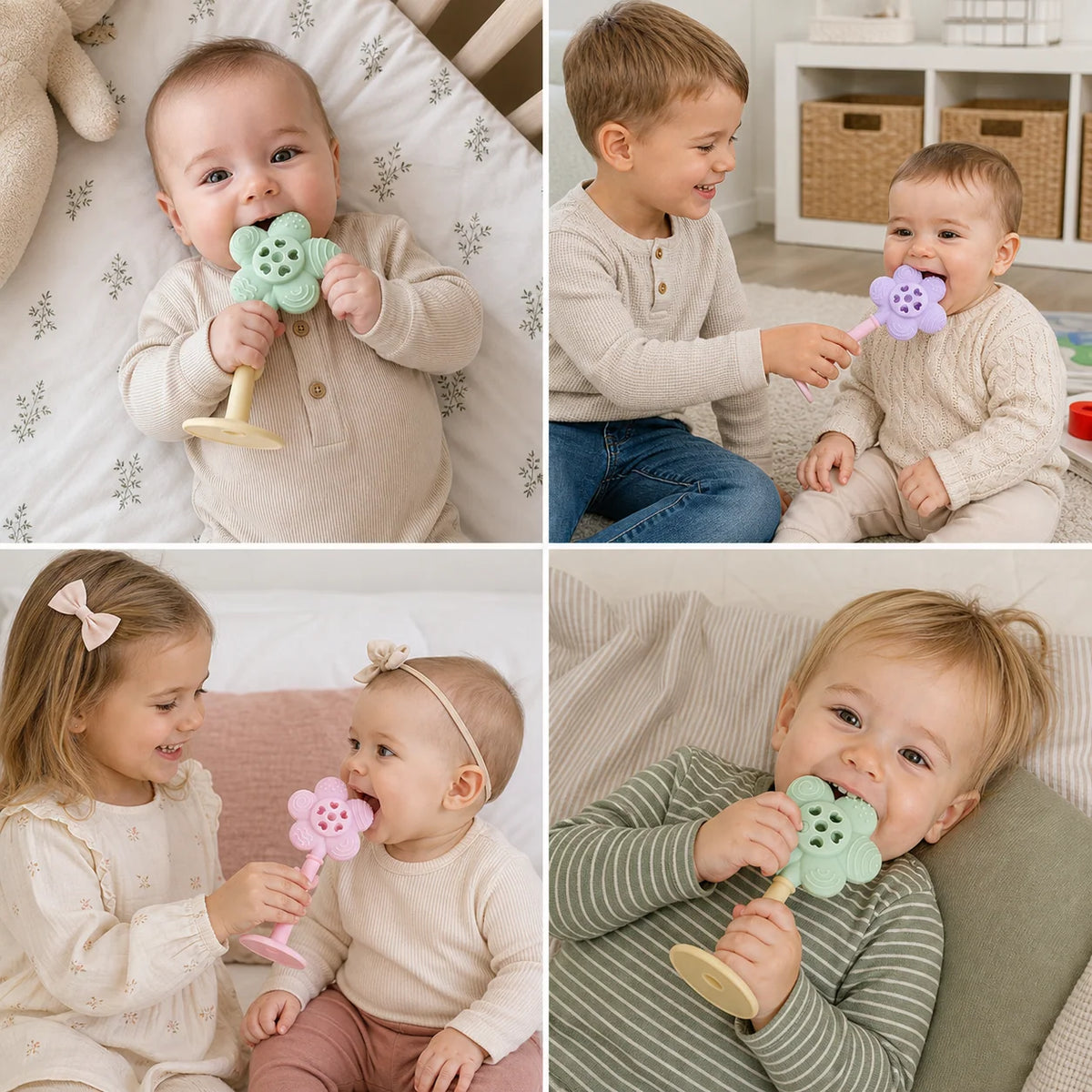 Baby Teether & Rattle Textured Suction Cup Base