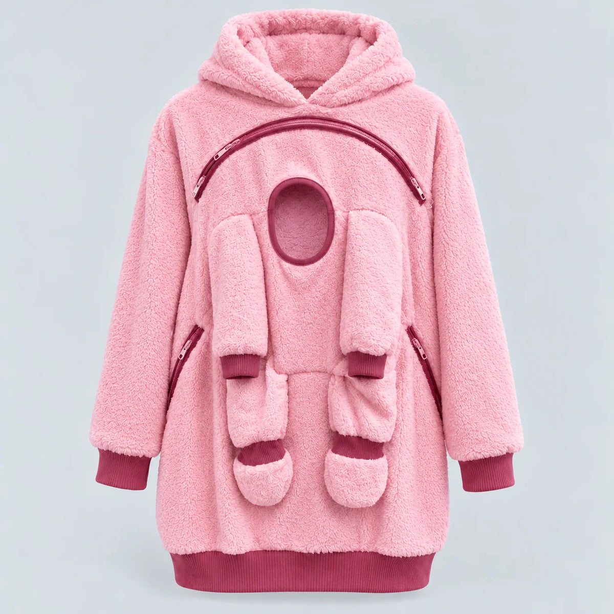 Babywearing Hoodie Soft Teddy Texture Roomy Front Panel Zippered Pockets