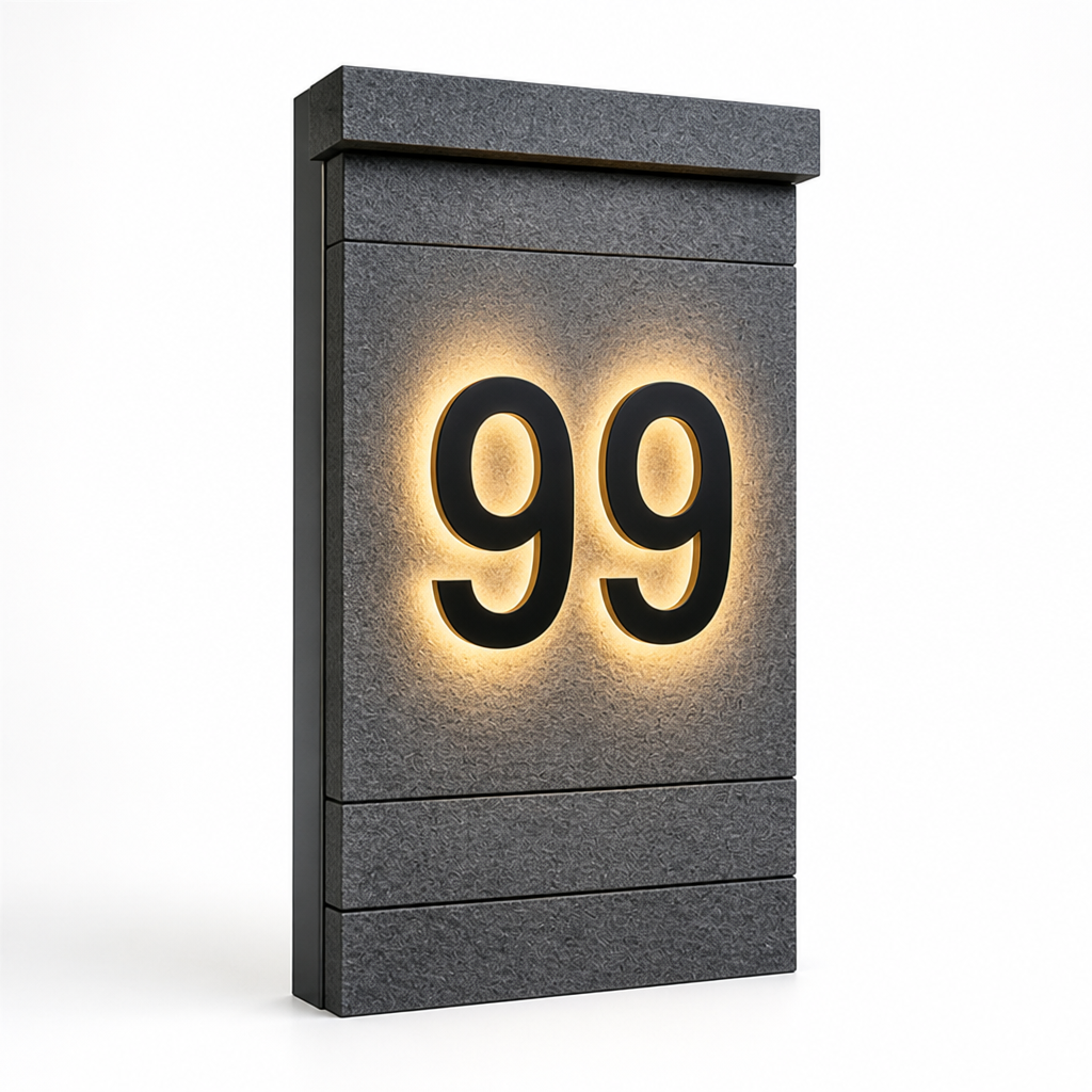Backlit LED Stainless Steel & Acrylic House Number Sign (IP68 Waterproof)