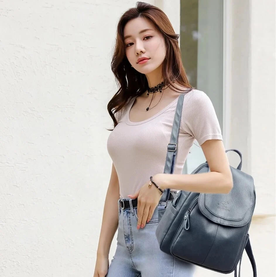 Backpack Cowhide Leather Multiple Compartments & Secure Closure