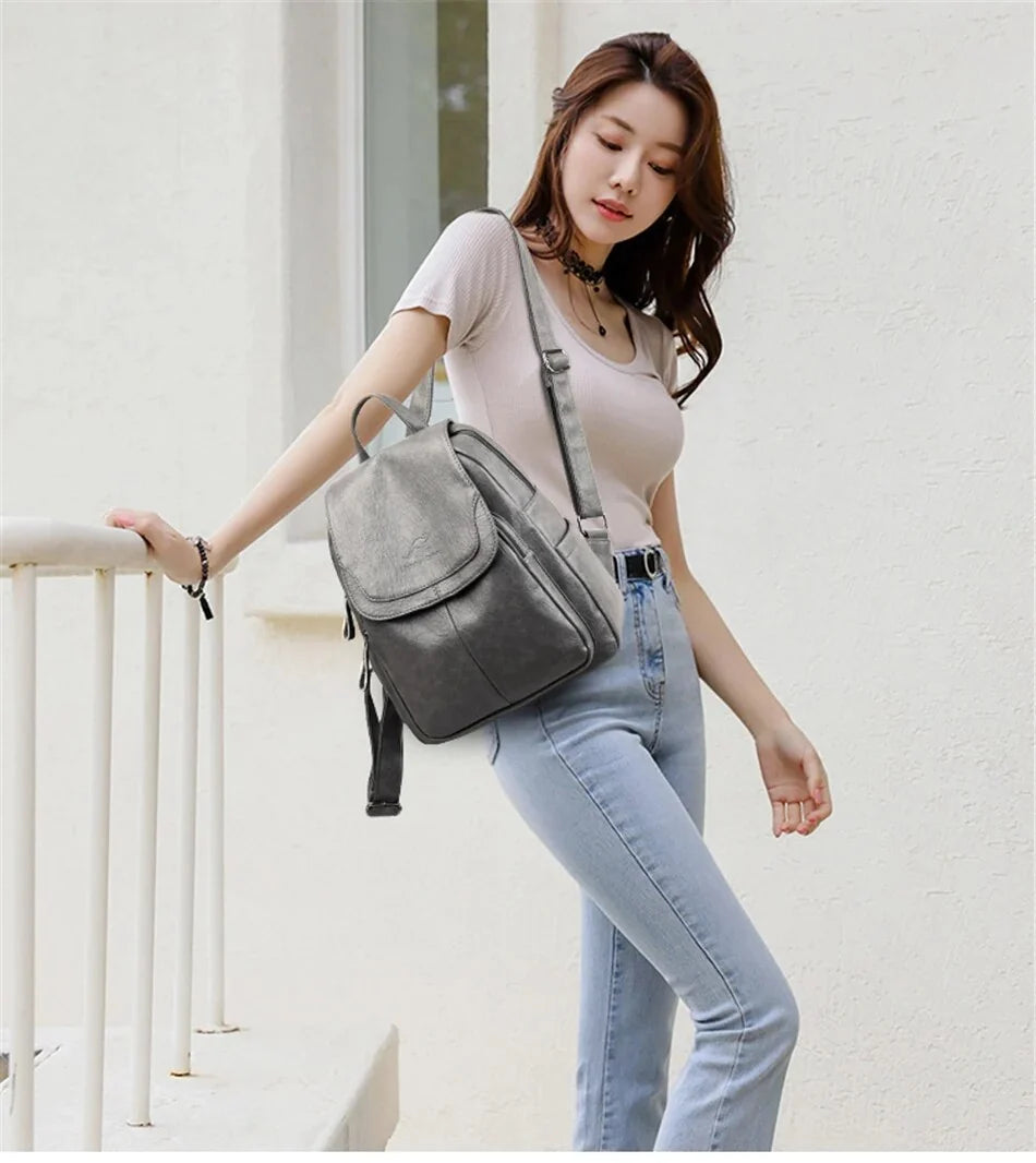 Backpack Cowhide Leather Multiple Compartments & Secure Closure