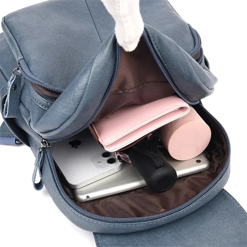 Backpack Cowhide Leather Multiple Compartments & Secure Closure