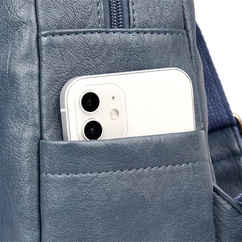 Backpack Cowhide Leather Multiple Compartments & Secure Closure