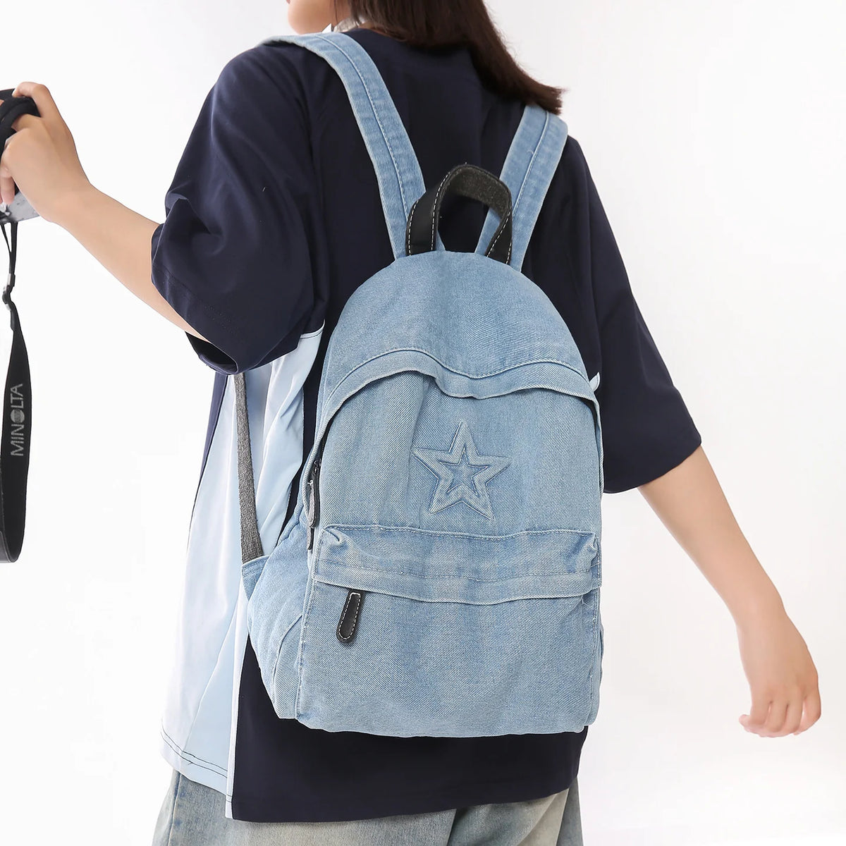 Backpack Denim Multiple Pockets Adjustable Padded Straps
