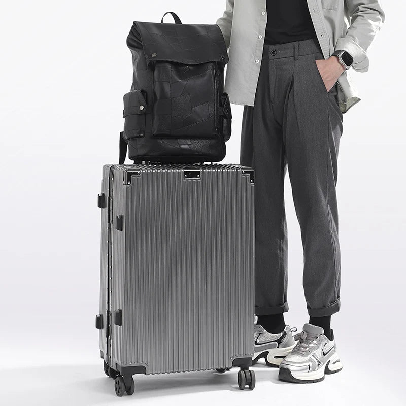Backpack Genuine Leather Laptop Compartment Patchwork Design