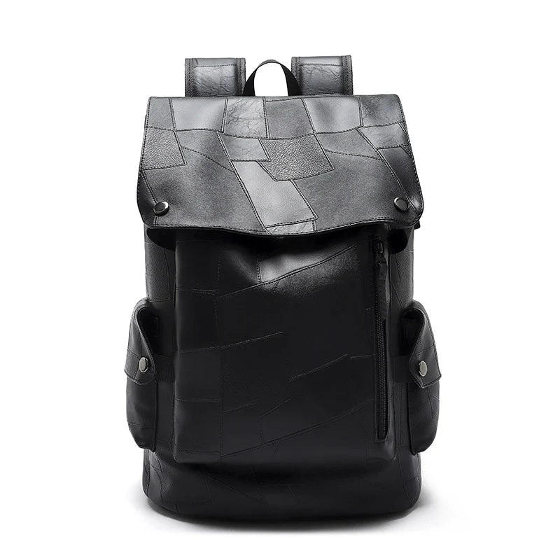 Backpack Genuine Leather Laptop Compartment Patchwork Design