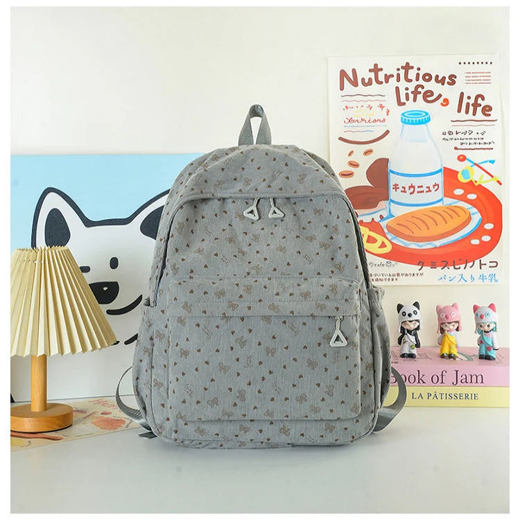 Backpack Heart Print Multiple Pockets & Adjustable Straps