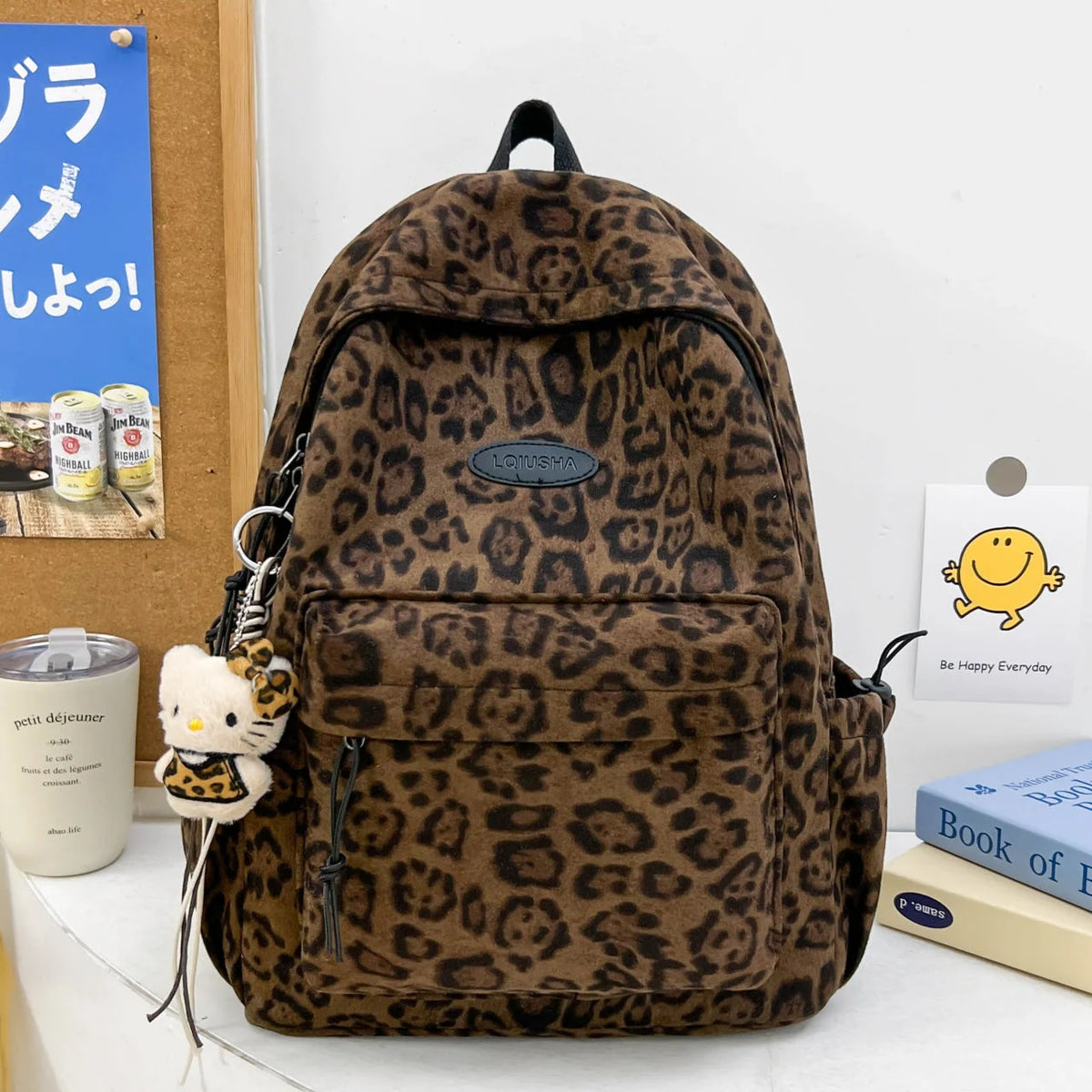 Backpack Leopard Print Front Pocket Organizer