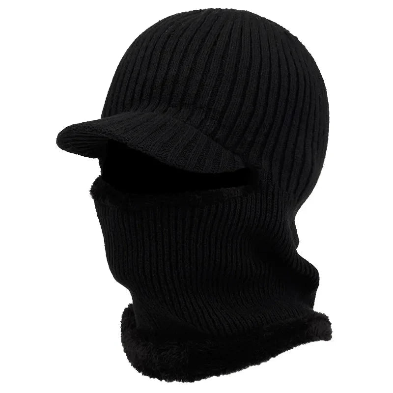 Balaclava Beanie Visor Brim Plush Lined Cold Weather Coverage