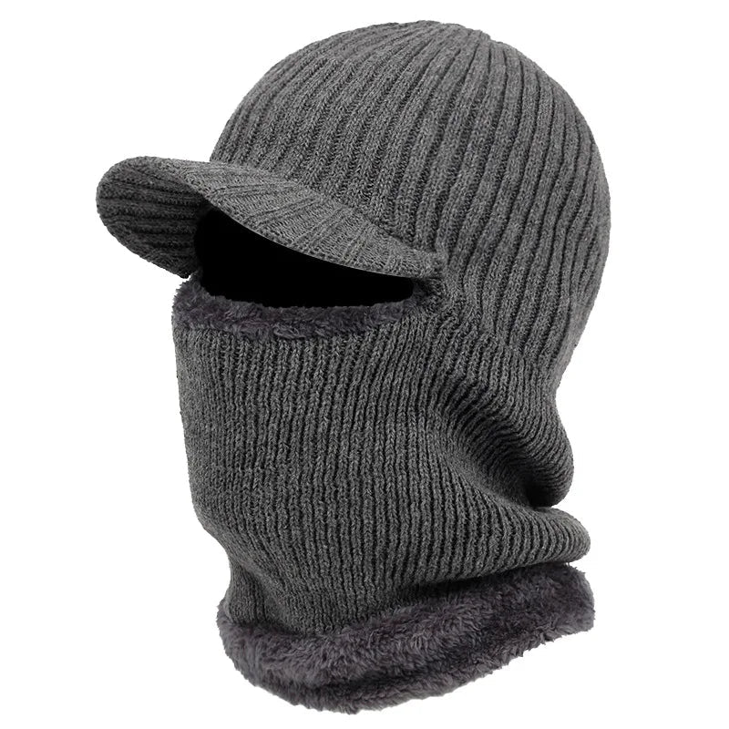 Balaclava Beanie Visor Brim Plush Lined Cold Weather Coverage
