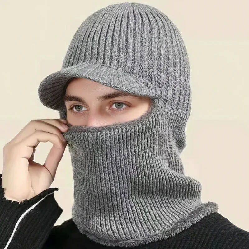 Balaclava Beanie Visor Brim Plush Lined Cold Weather Coverage