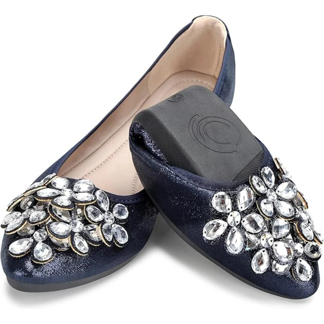 Ballet Flats Rhinestone Embellished Foldable Lightweight Slip-On