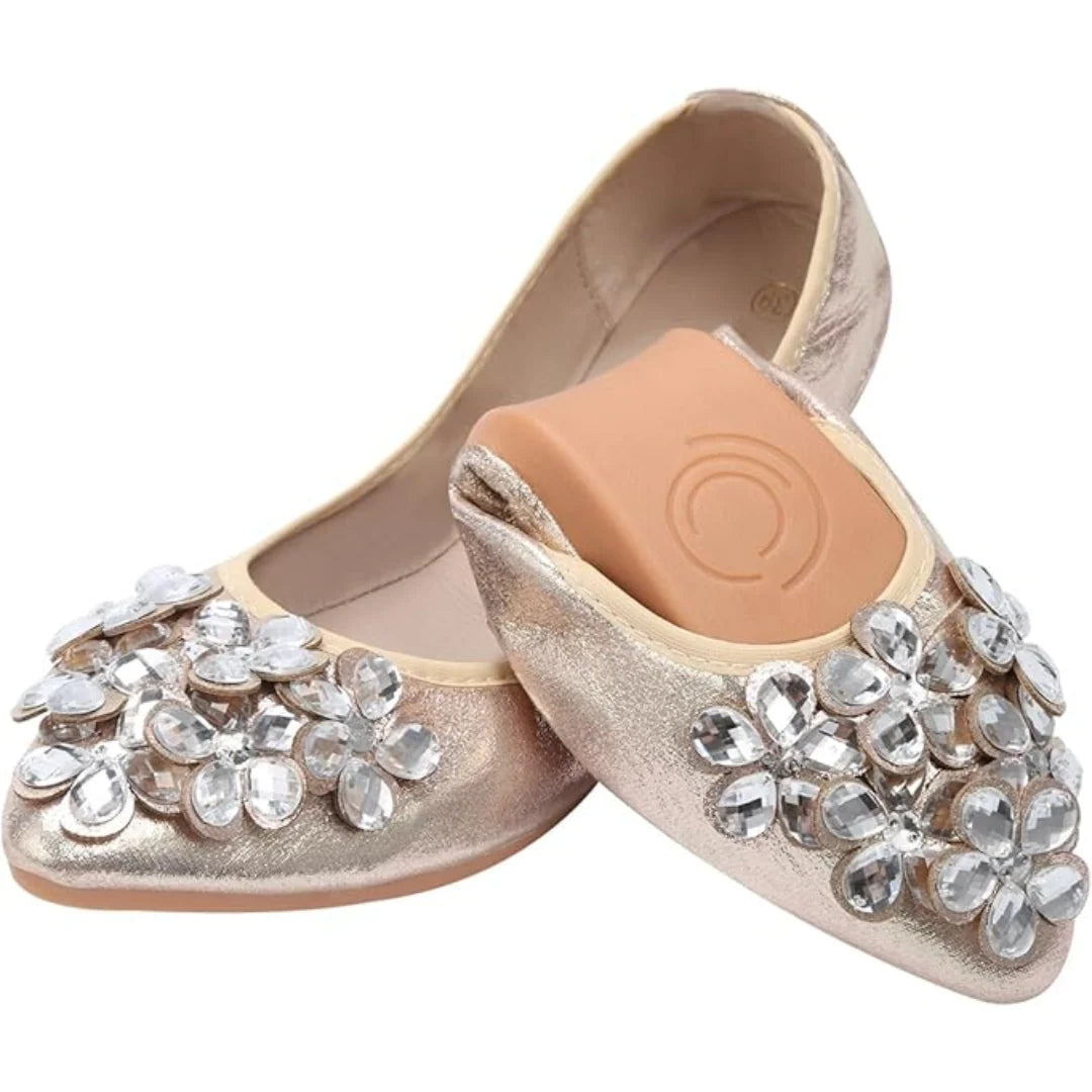 Ballet Flats Rhinestone Embellished Foldable Lightweight Slip-On
