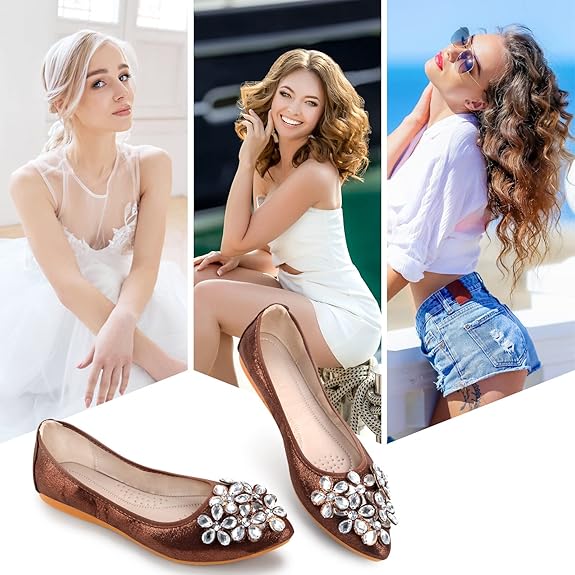 Ballet Flats Rhinestone Embellished Foldable Lightweight Slip-On