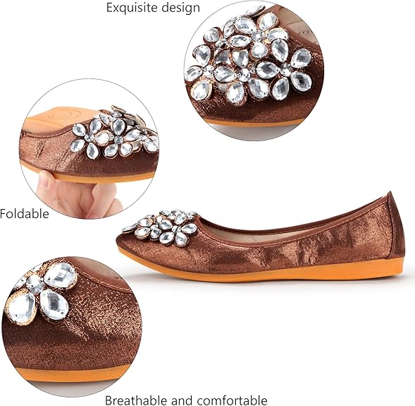 Ballet Flats Rhinestone Embellished Foldable Lightweight Slip-On