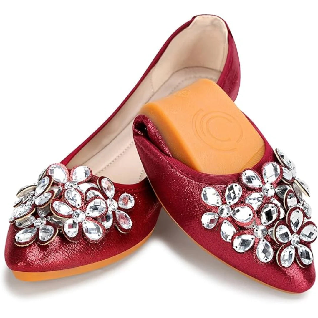 Ballet Flats Rhinestone Embellished Foldable Lightweight Slip-On