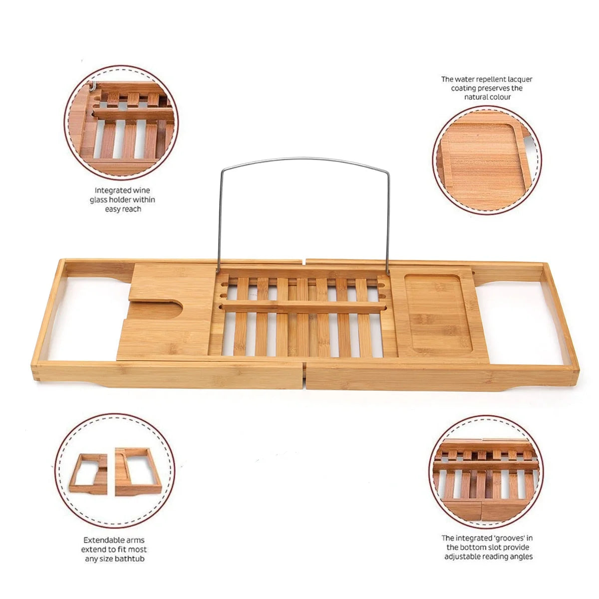 Bath Caddy Bamboo Retractable & Foldable