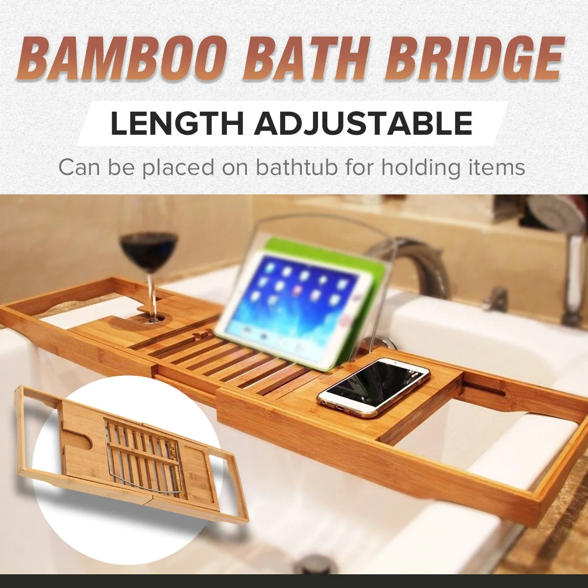 Bath Caddy Bamboo Retractable & Foldable