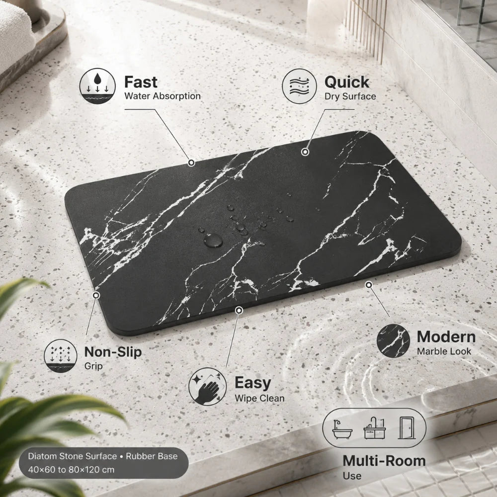 Bath Mat Diatomaceous Stone Quick-Dry Non-Slip Base