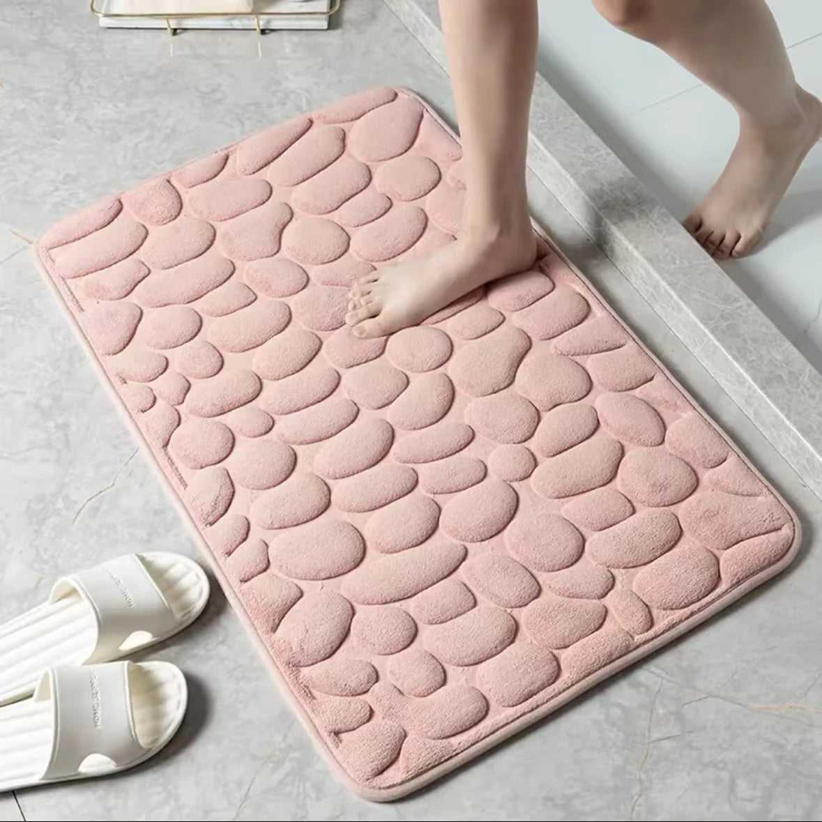 Bath Mat Plush Pebble Texture Non-Slip Machine Washable