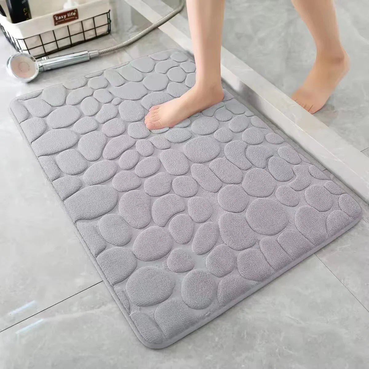 Bath Mat Plush Pebble Texture Non-Slip Machine Washable