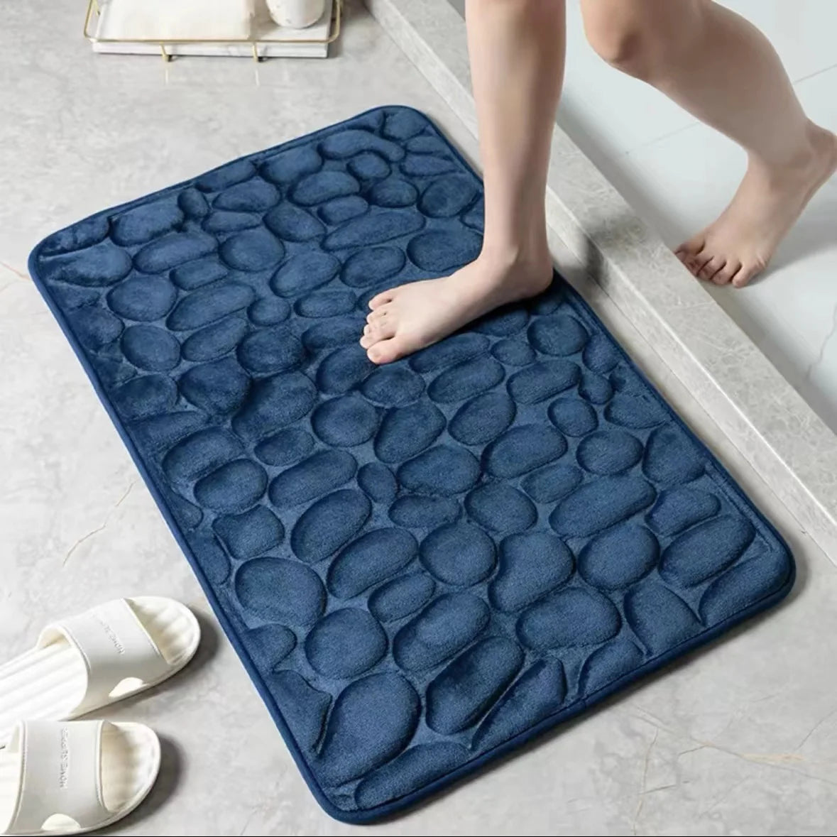 Bath Mat Plush Pebble Texture Non-Slip Machine Washable