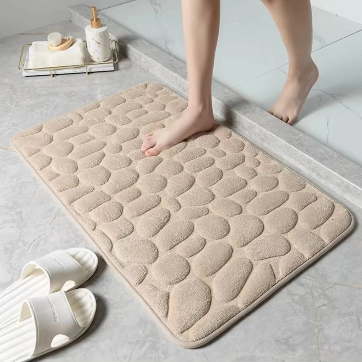 Bath Mat Plush Pebble Texture Non-Slip Machine Washable