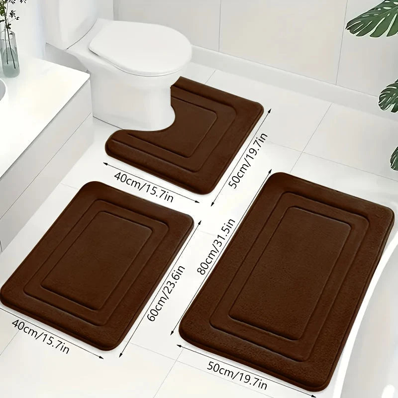 Bath Mat Set Memory Foam Absorbent Non-Slip Set of 3