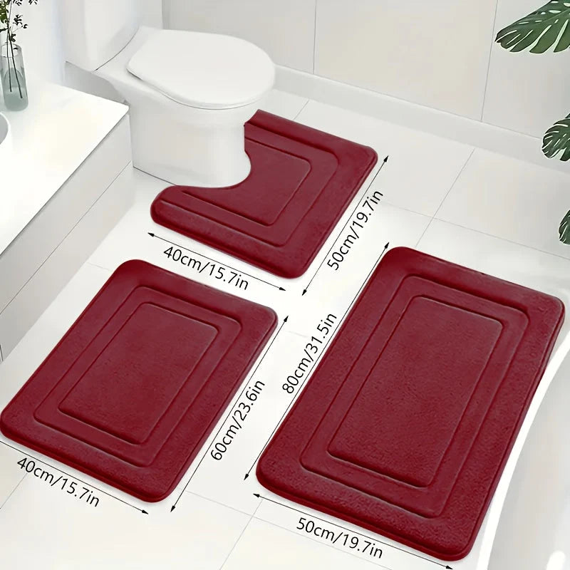 Bath Mat Set Memory Foam Absorbent Non-Slip Set of 3