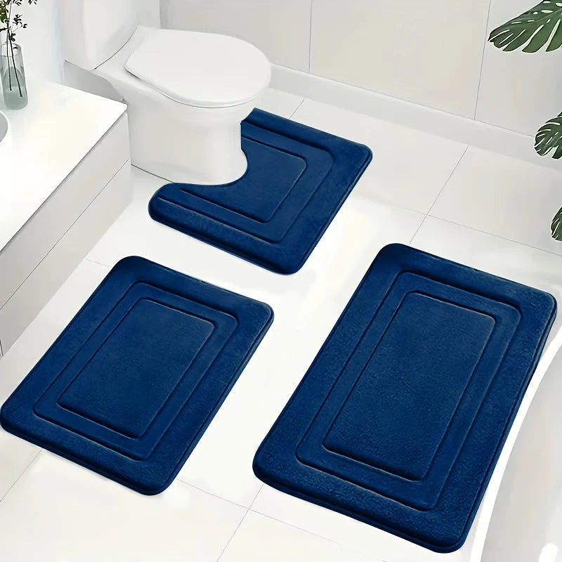 Bath Mat Set Memory Foam Absorbent Non-Slip Set of 3