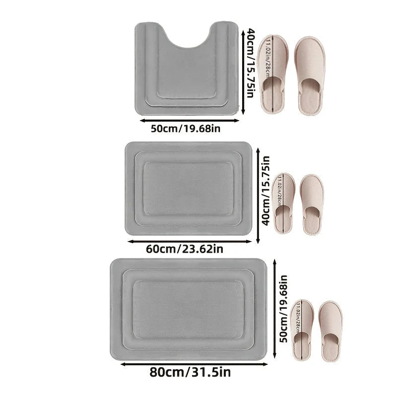 Bath Mat Set Memory Foam Absorbent Non-Slip Set of 3