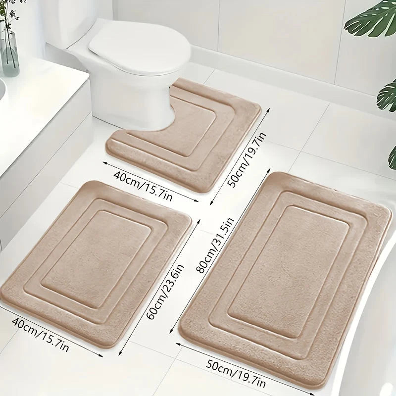 Bath Mat Set Memory Foam Absorbent Non-Slip Set of 3