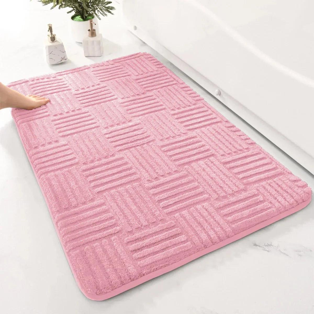 Bath Mat Thick Absorbent Non-Slip Striped Design