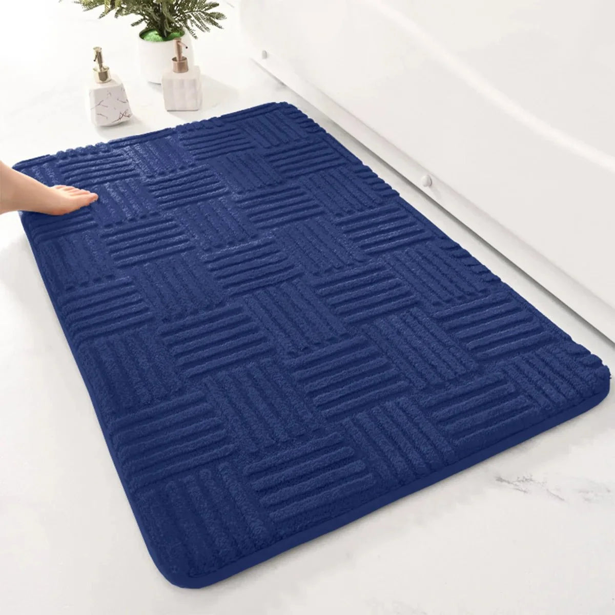 Bath Mat Thick Absorbent Non-Slip Striped Design