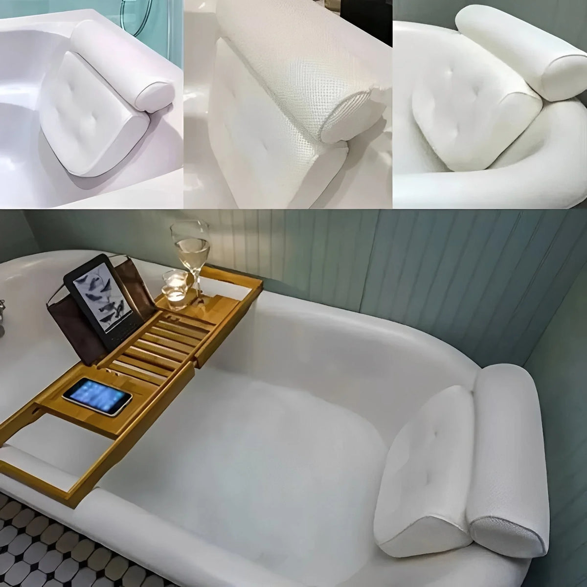 Bath Pillow Contoured Neck & Shoulder Six Suction Cups