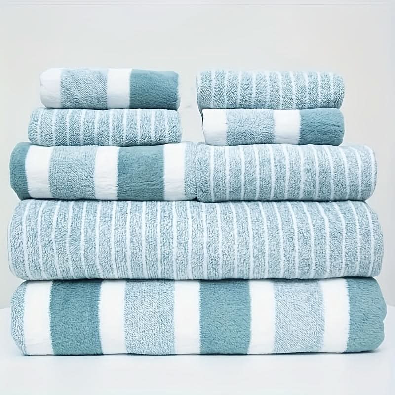 Bath Towel Set Microfiber Quick-Drying 8-Piece Striped Set