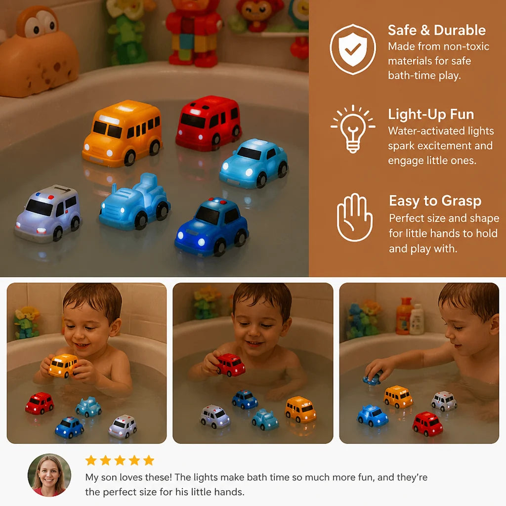 Bath Toy Car Set Floating Water-Activated Glow