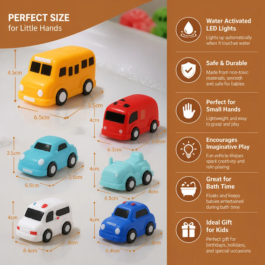 Bath Toy Car Set Floating Water-Activated Glow