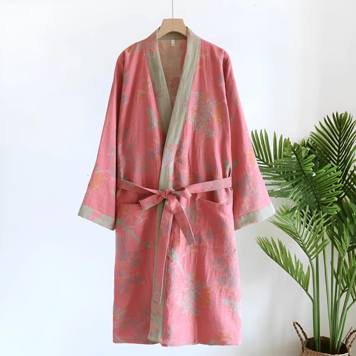 Bathrobe Lightweight Cotton Gauze Jacquard With Pockets