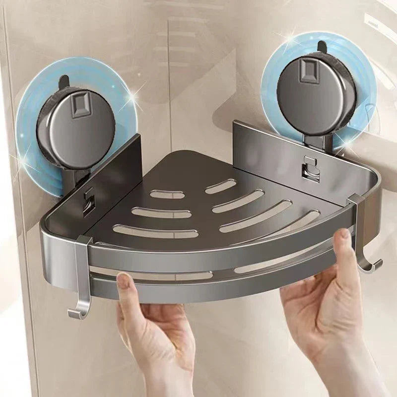 Bathroom Corner Shelf Aluminum Alloy Tool-Free Suction Mount