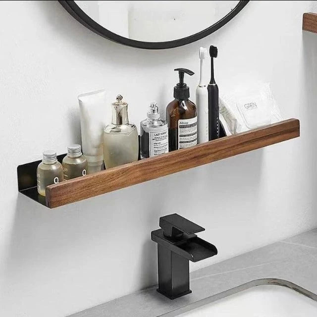 Bathroom Corner Shelf Solid Wood Adhesive No-Drill Mounting