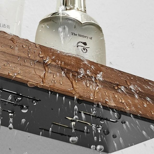 Bathroom Corner Shelf Solid Wood Adhesive No-Drill Mounting