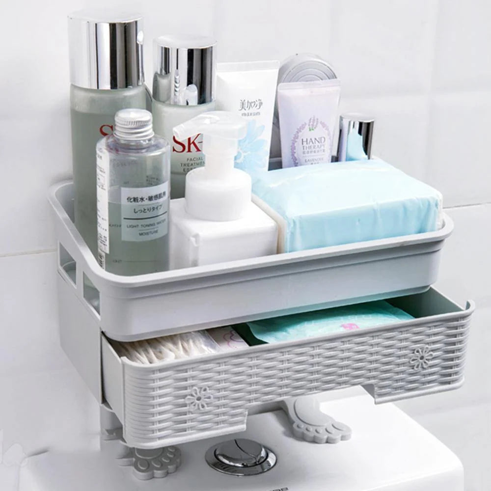 Bathroom Corner Storage Rack Adhesive Wall-Mounted, No-Drill Installation