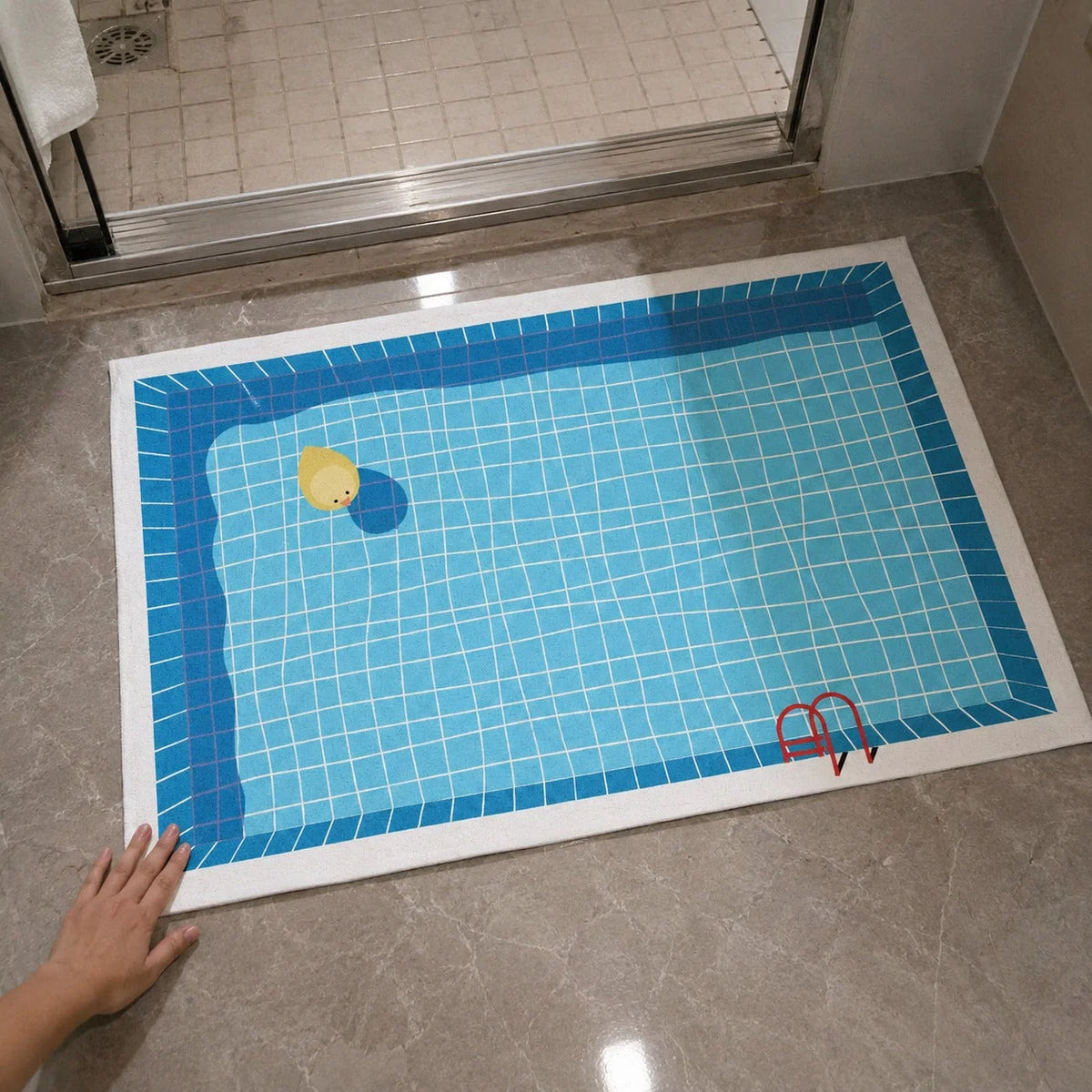 Bathroom Floor Mat Quick-Dry Soft Rubber Pool-Inspired Print